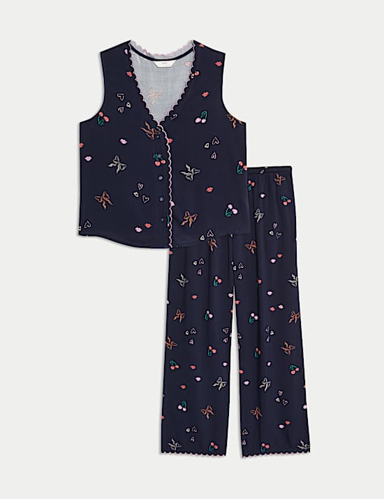 Printed Scallop Trim Pyjama Set