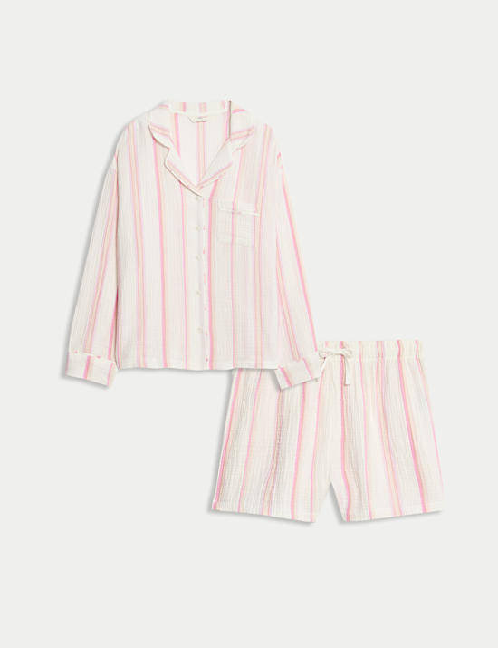 Pure Cotton Muslin Striped Shortie Set