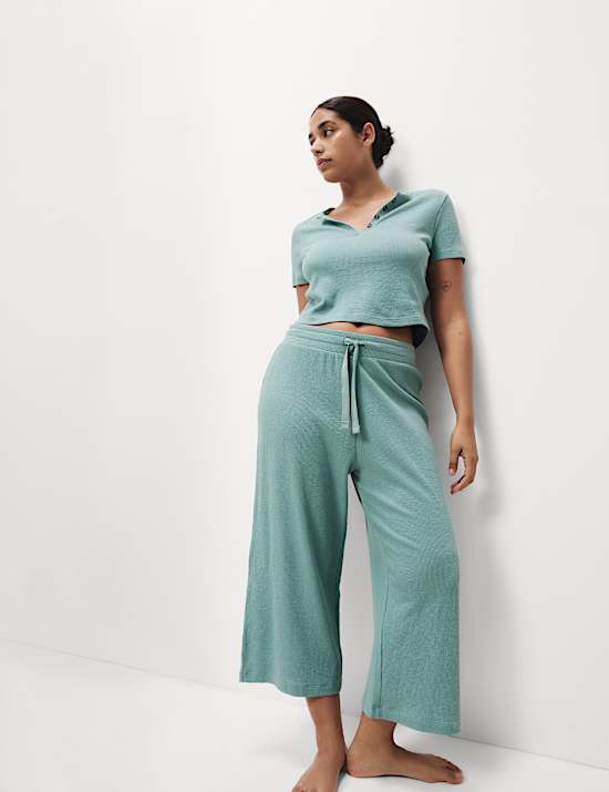 Conjunto de pijama corto gofrado en mezcla de algodón Henley