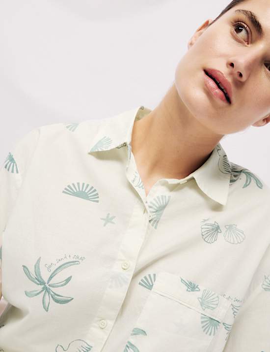 Pure Cotton Printed Revere Pyjama Set