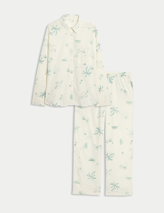 Pure Cotton Printed Revere Pyjama Set