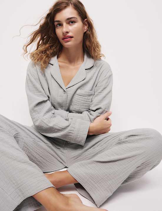 Pure Cotton Dobby Muslin Revere Pyjama Set