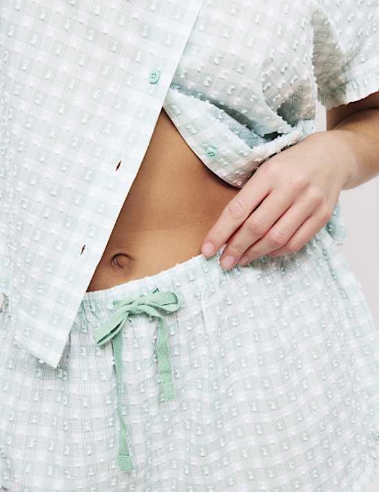 Pure Cotton Gingham Revere Shortie Set