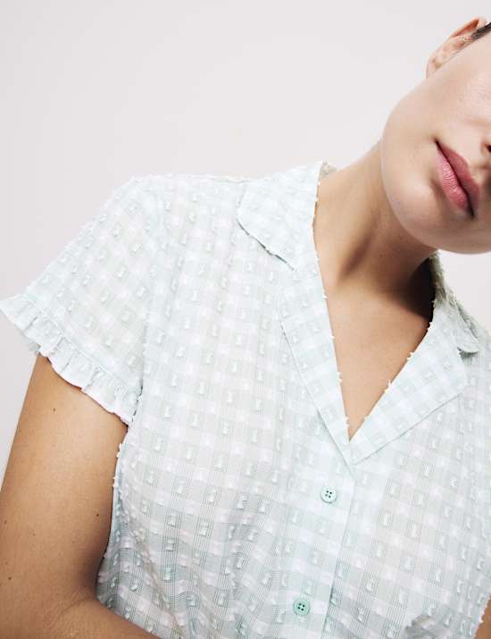 Pure Cotton Gingham Revere Shortie Set