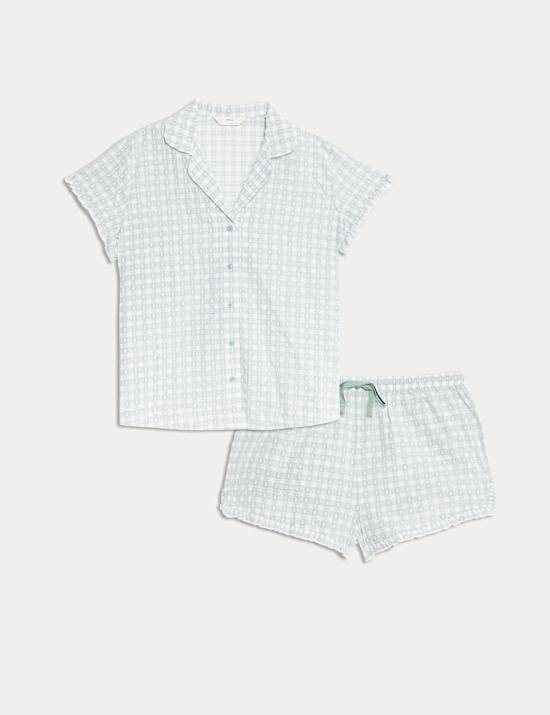 Pure Cotton Gingham Revere Shortie Set