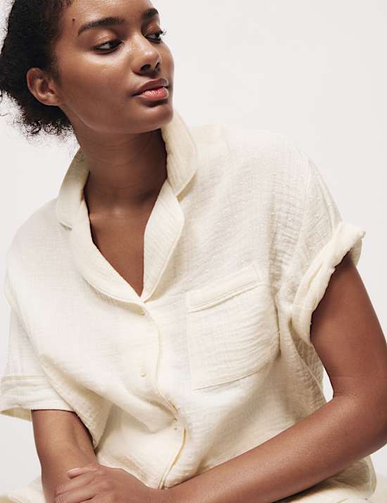 Ensemble pyjama en mousseline 100 % coton dobby à revers