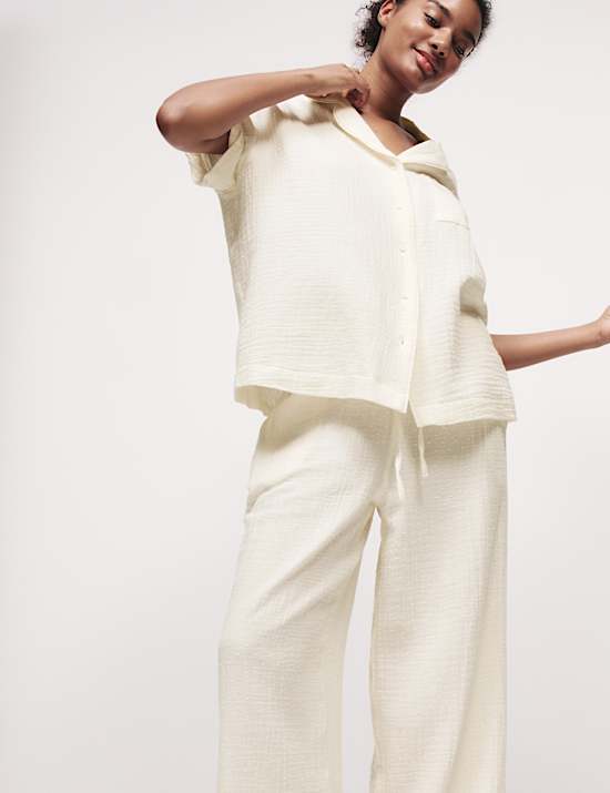 Ensemble pyjama en mousseline 100 % coton dobby à revers