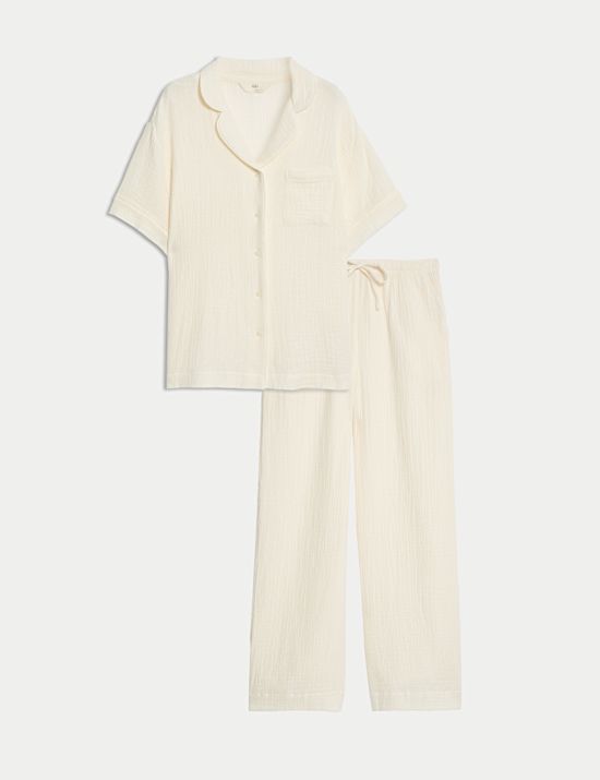 Ensemble pyjama en mousseline 100 % coton dobby à revers