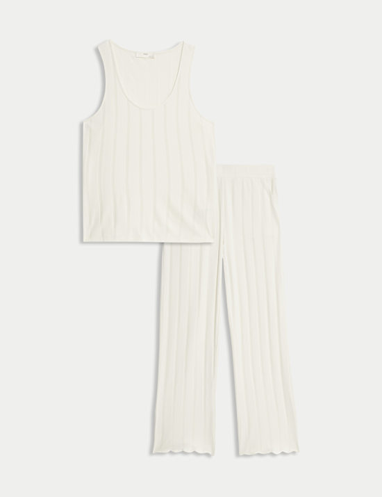 Σετ πιτζάμας από βαμβάκι και modal με κυματιστό ριμπ τελείωμα