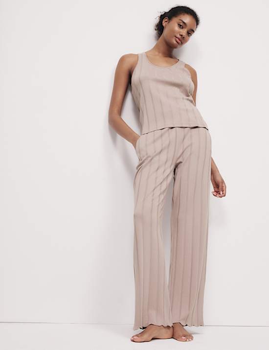 Geribbelde pyjama van katoen en modal met schulprand