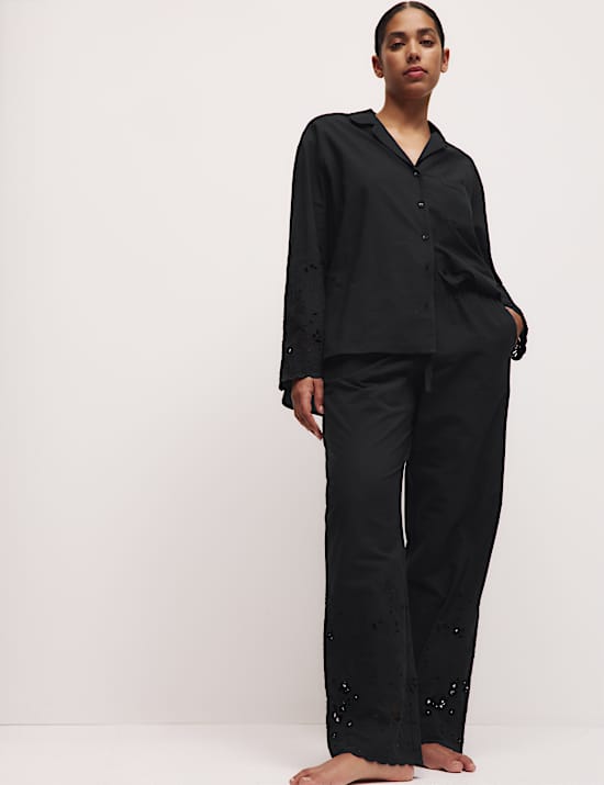 Pure Cotton Broderie Trim Pyjama Set