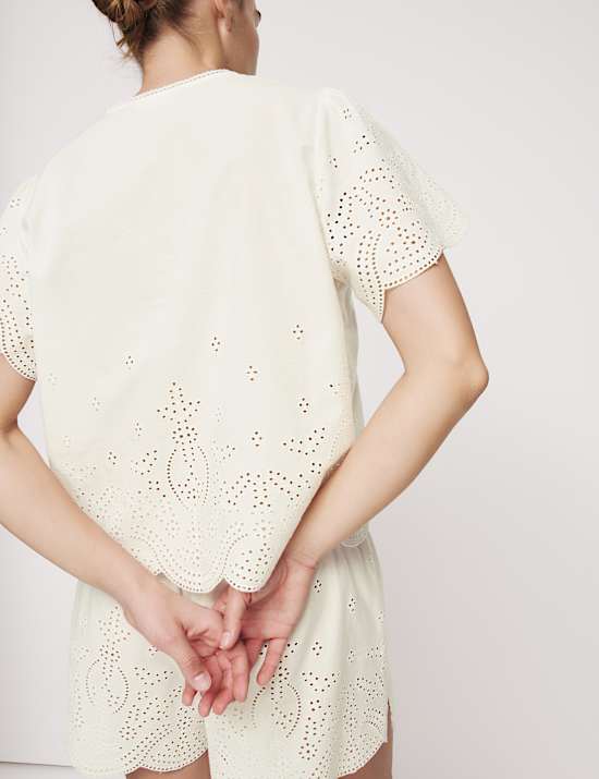 Pure Cotton Voile Broderie Shortie Set