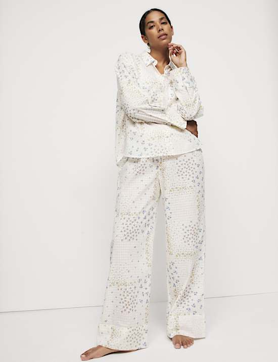 Pyjama 100 % coton Dobby à carreaux et fleurs