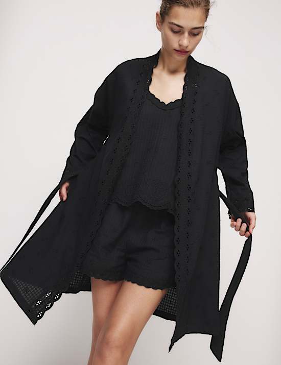 Pyjashort caraco 100 % coton à motif brodé