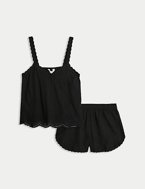 Pyjashort caraco 100 % coton à motif brodé