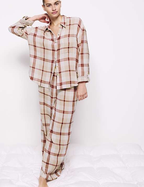 Ensemble pyjama 100 % coton à carreaux