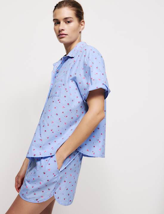 Ensemble 100 % coton batiste flammé avec shorty à motif fleuri