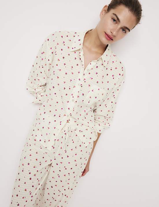 Pure Cotton Dobby Floral Pyjama Set