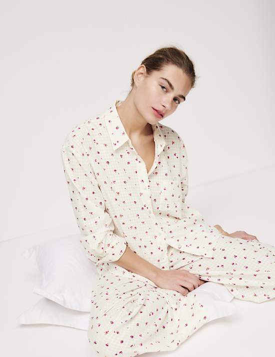 Pure Cotton Dobby Floral Pyjama Set