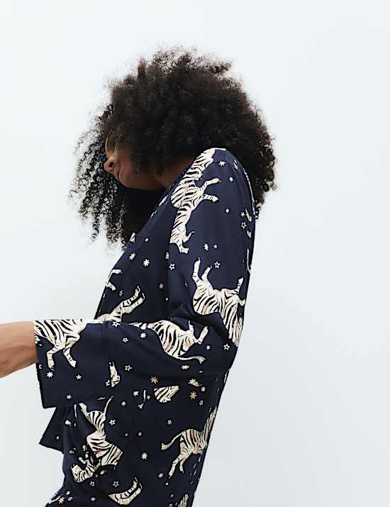 Ensemble pyjama en coton et modal à revers et imprimé zèbre