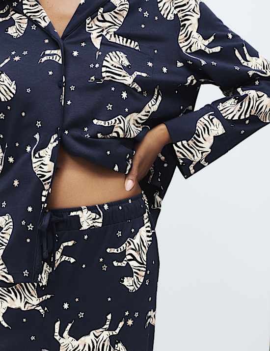 Ensemble pyjama en coton et modal à revers et imprimé zèbre