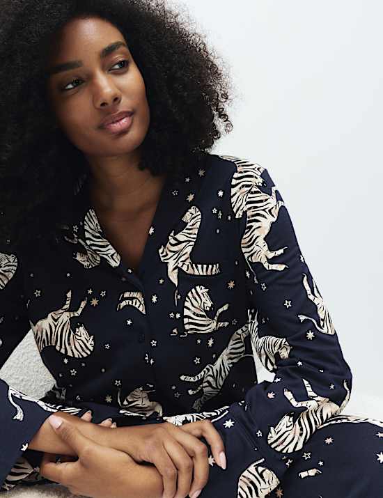 Ensemble pyjama en coton et modal à revers et imprimé zèbre