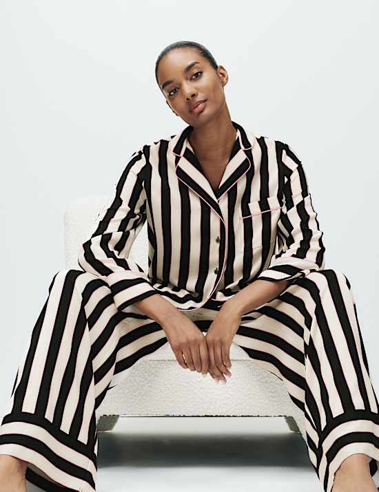Satin Striped Pyjama Set with Eye Mask