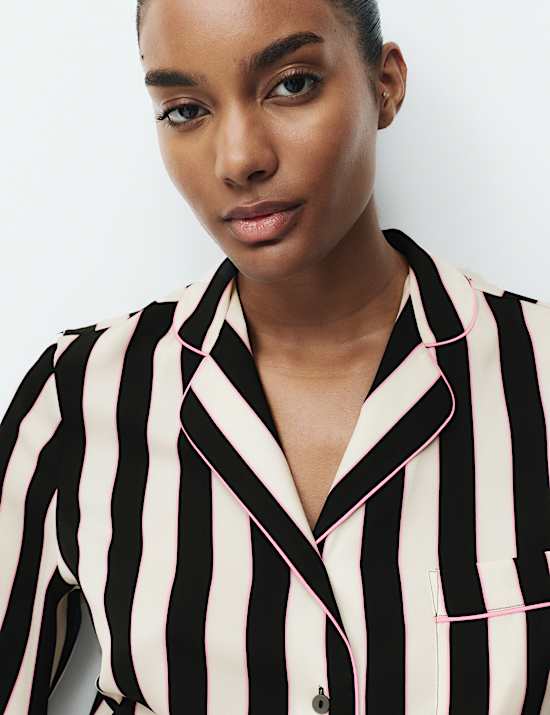 Satin Striped Pyjama Set with Eye Mask