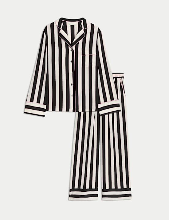 Satin Striped Pyjama Set with Eye Mask