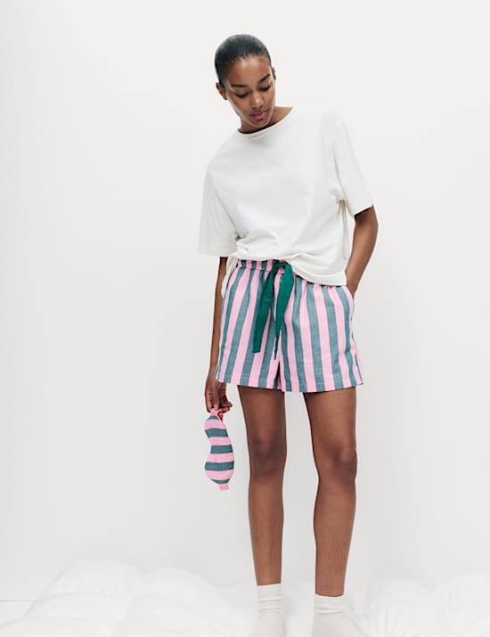 Ensemble shorty et masque pour les yeux 100 % coton à rayures