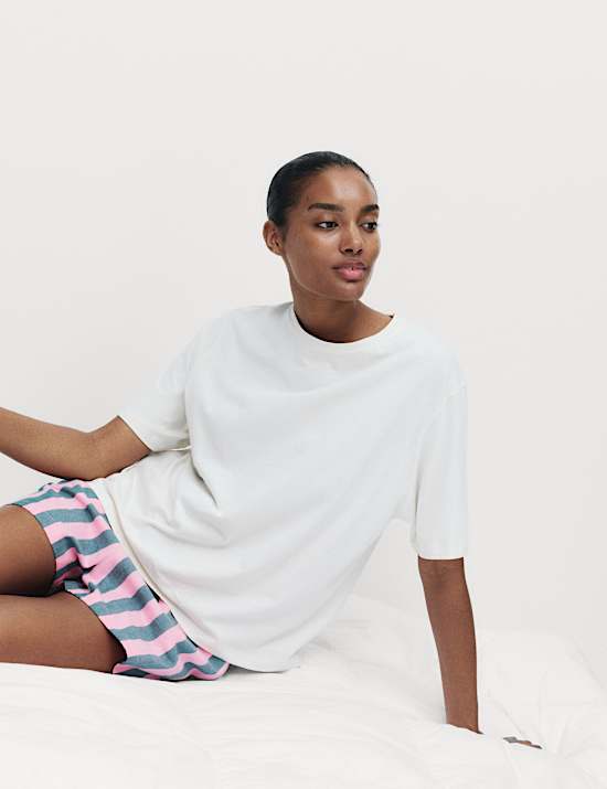 Ensemble shorty et masque pour les yeux 100 % coton à rayures