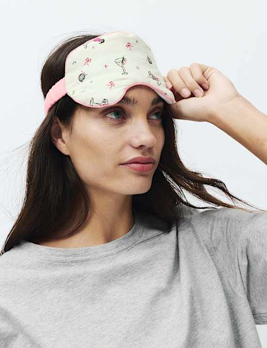 Pure Cotton Printed Shortie Set with Eye Mask