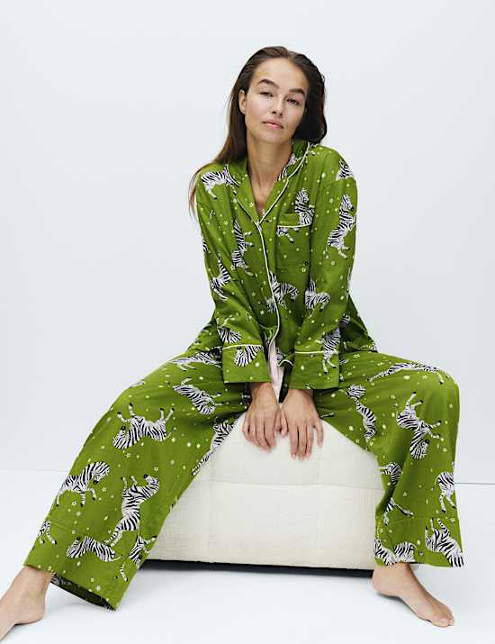 Pure Cotton Sateen Zebra Print Pyjama Set