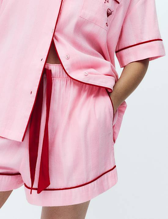 Cotton Blend Herringbone Striped Shortie Set