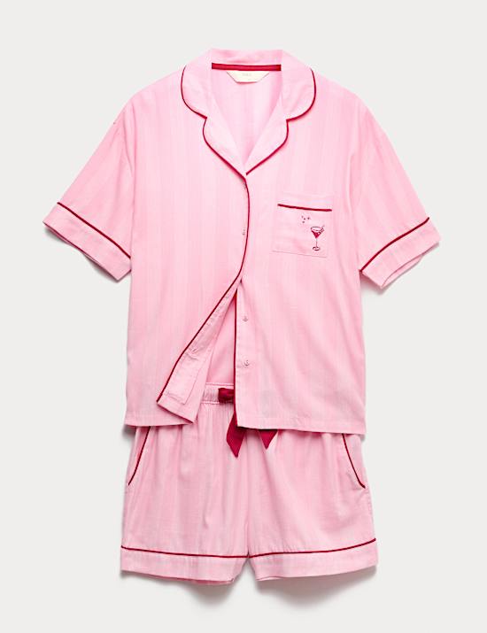 Cotton Blend Herringbone Striped Shortie Set