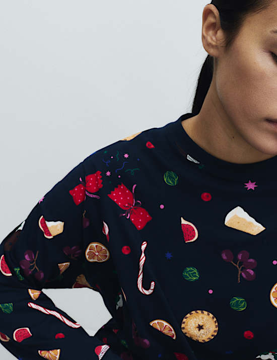 Ensemble pyjama de Noël 100 % coton à motif gourmandises