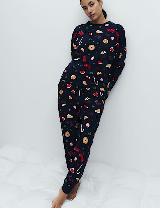 Ensemble pyjama de Noël 100 % coton à motif gourmandises