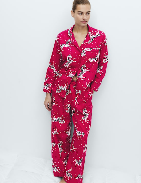 Ensemble pyjama 100 % coton à revers et imprimé zèbre