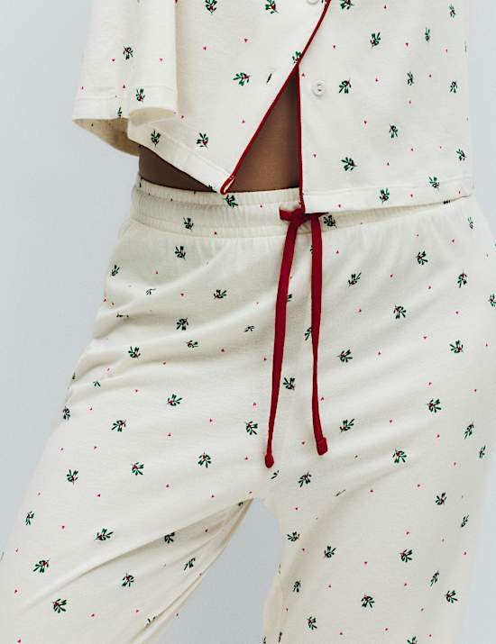 Σετ εμπριμέ πιτζάμες με γιακά από βαμβάκι και modal