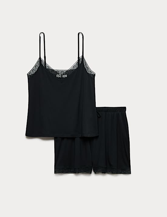 סט פיג'מה קצרה קמיסול בעיטור תחרה