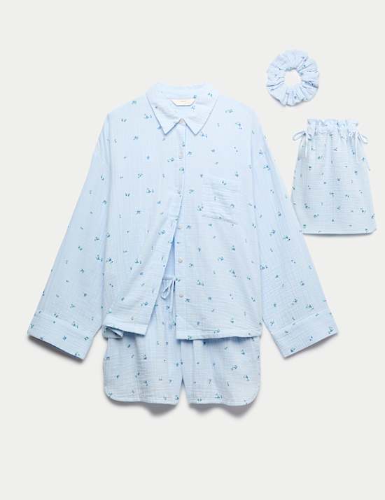 Cadeauset van 4 zuiver katoenen, korte pyjama&rsquo;s met print