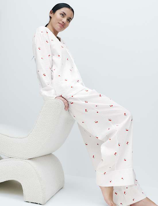 Cotton Rich Seersucker Printed Pyjama Set