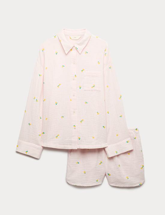Ensemble shorty en mousseline 100 % coton avec imprim&eacute;