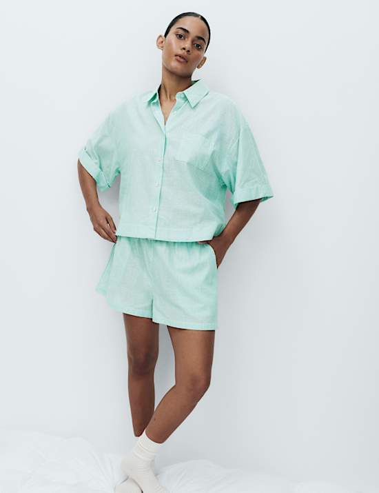 Pure Cotton Striped Shortie Pyjama Set