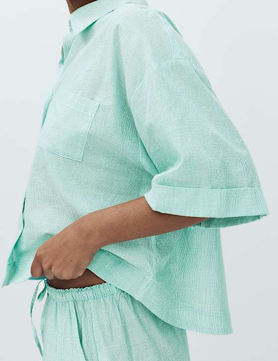 Pure Cotton Striped Shortie Pyjama Set