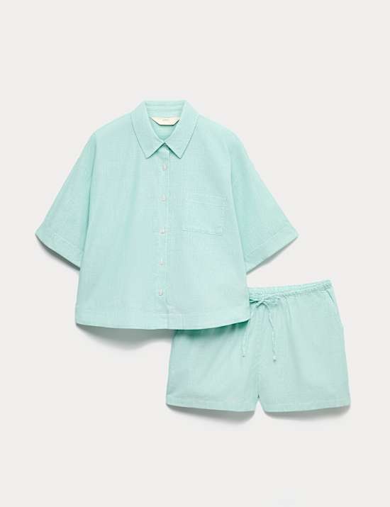 Pure Cotton Striped Shortie Pyjama Set