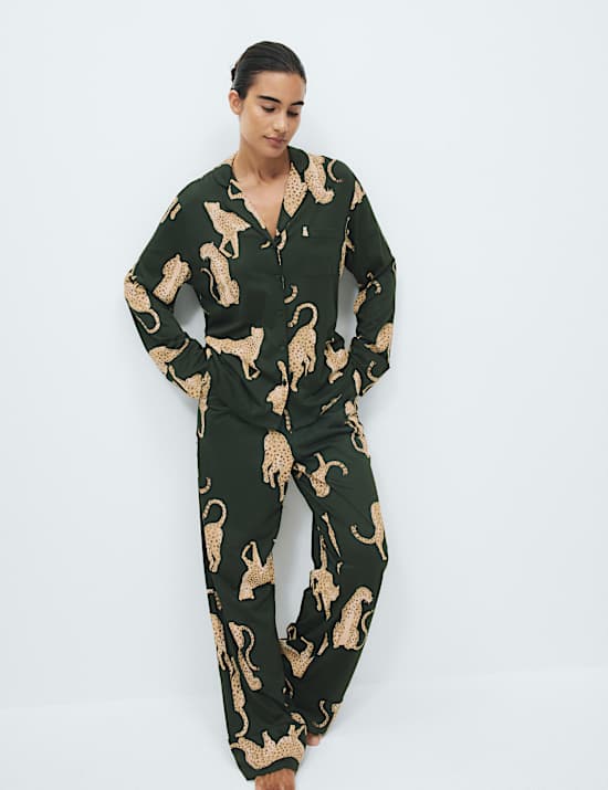 Pyjama van katoen en modal met print en platte kraag