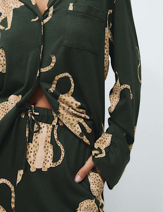 Pyjama van katoen en modal met print en platte kraag