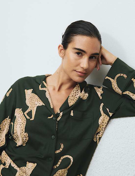 Pyjama van katoen en modal met print en platte kraag