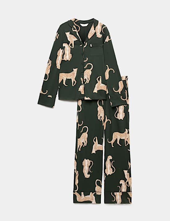 Pyjama van katoen en modal met print en platte kraag